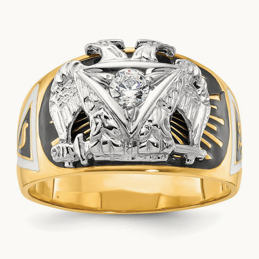 14ktt IBGoodman Men's Enamel & Dia 32nd Scottish Rite Masonic Ring