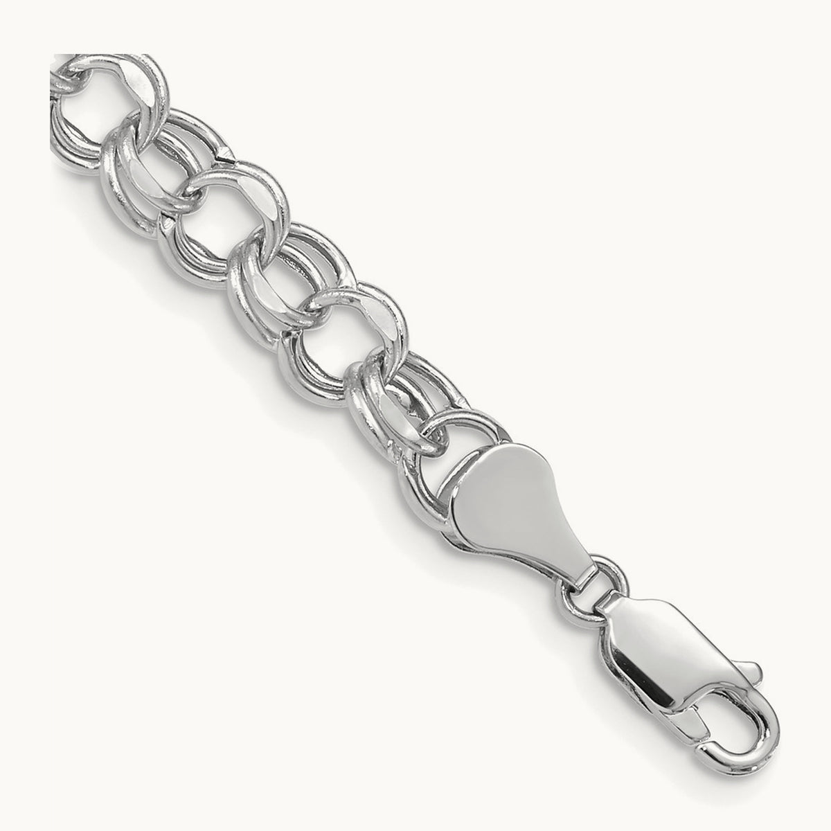 7in Hollow Double Link Charm Bracelet — 14K White Gold, 6.5mm