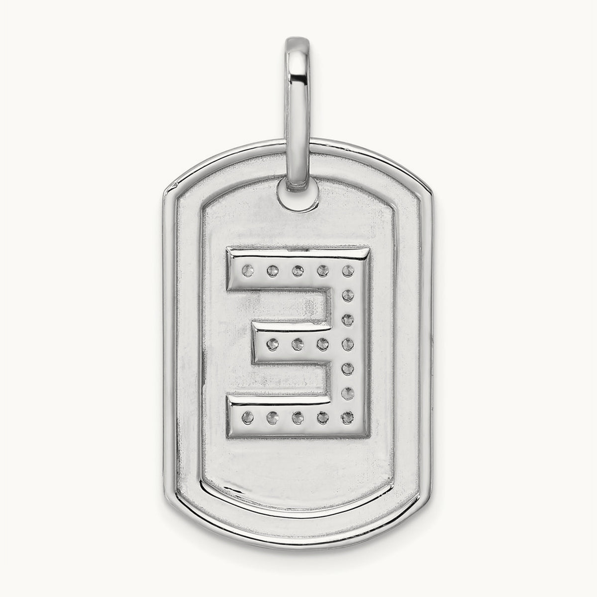 Diamond Dog Tag Charm — 14K White Gold, E