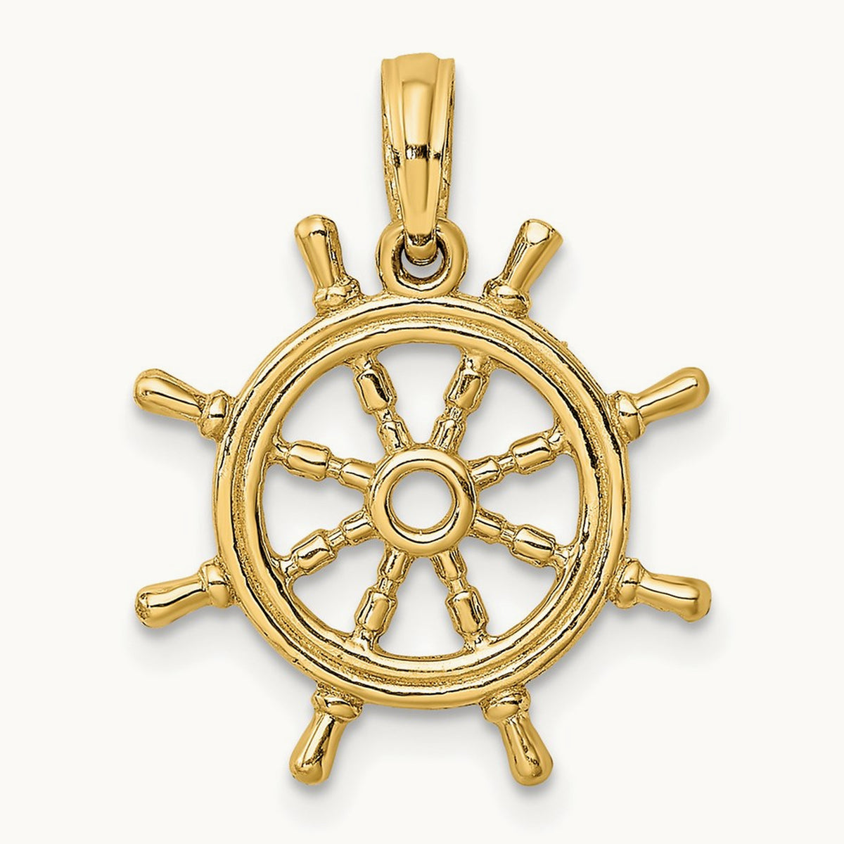 3-D Ships Wheel Charm — 14K Yellow Gold