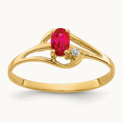 5x3mm Oval Ruby AA Diamond ring, 14K