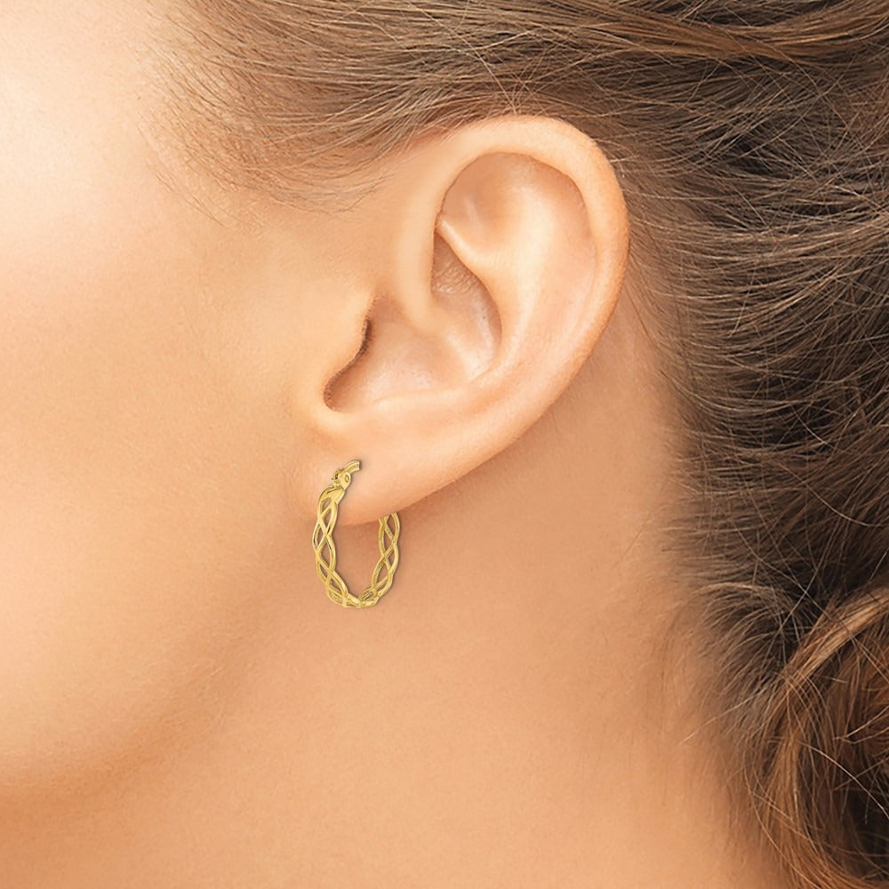 Polished Intertwined Filigree Hoop Earrings — 14K Yellow Gold