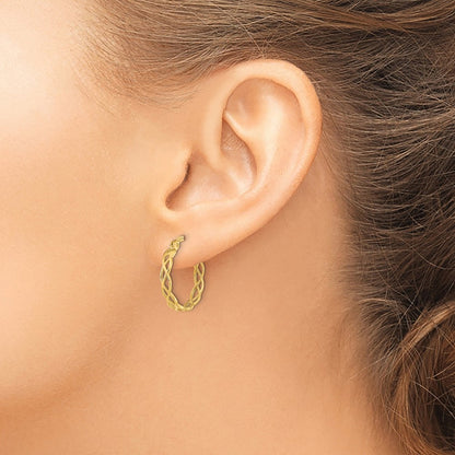 Polished Intertwined Filigree Hoop Earrings — 14K Yellow Gold