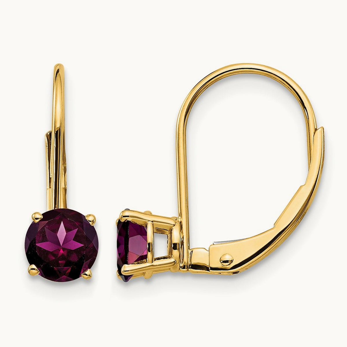 Rhodolite Garnet Leverback Earrings, 5mm, 14K
