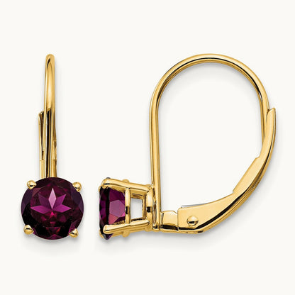 Rhodolite Garnet Leverback Earrings, 5mm, 14K