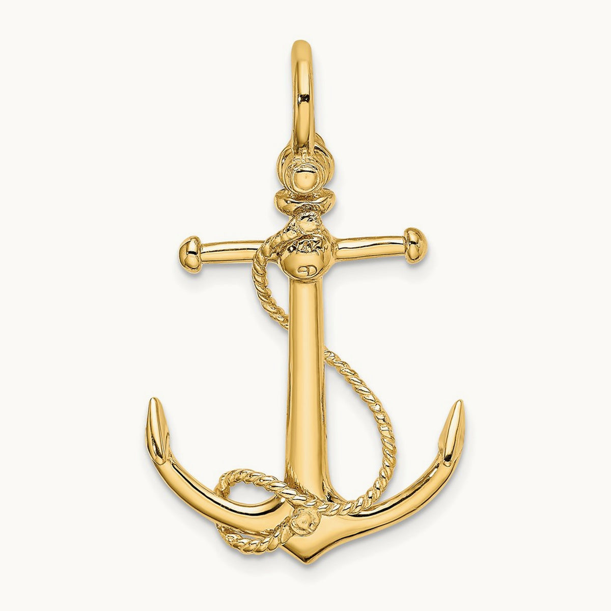 3-D Anchor W/Long T Bar and Shackle Bail Charm, 14K