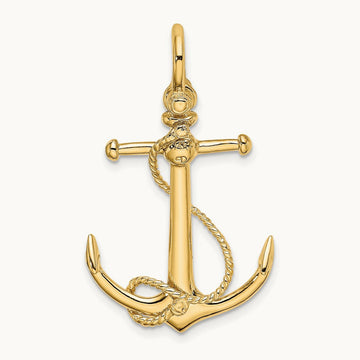 3-D Anchor W/Long T Bar and Shackle Bail Charm, 14K