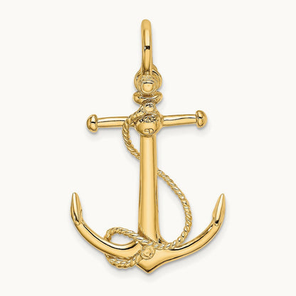3-D Anchor W/Long T Bar and Shackle Bail Charm, 14K