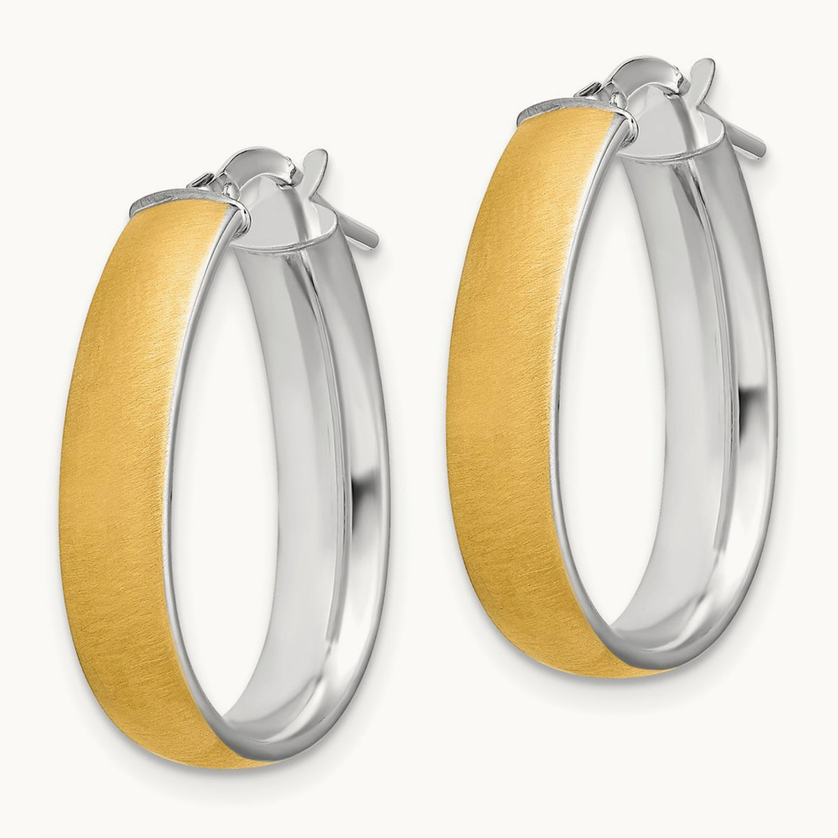 4.85x18. Satin and Polished Teardrop Hoop Earrings, 5mm, 14K with White Rhodium