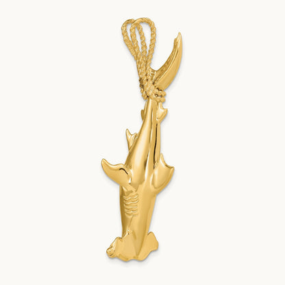 3-D Hammerhead Shark w/ Rope Bail Charm, 14K