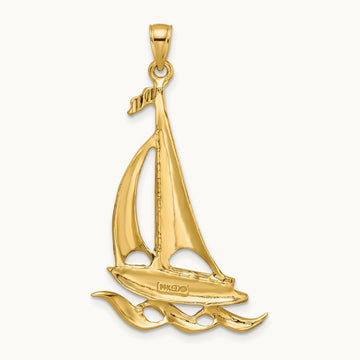 Sailboat with Waves Pendant, 14K