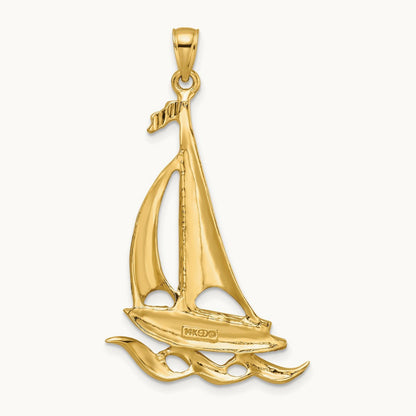 Sailboat with Waves Pendant, 14K