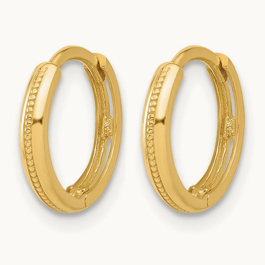 Polished and Textured Huggie Hoop Earrings — 10K Yellow Gold