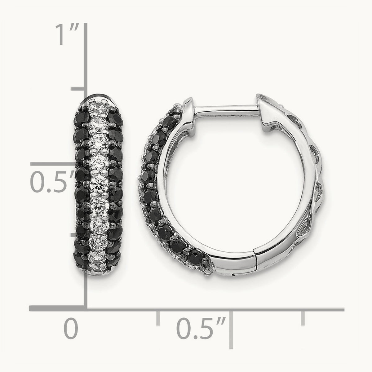 White and Black Diamond Hinged Hoop Earrings, 14K White Gold