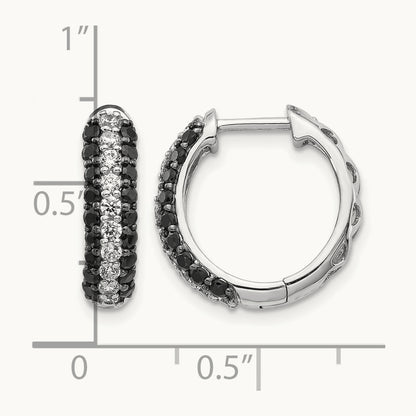White and Black Diamond Hinged Hoop Earrings, 14K White Gold