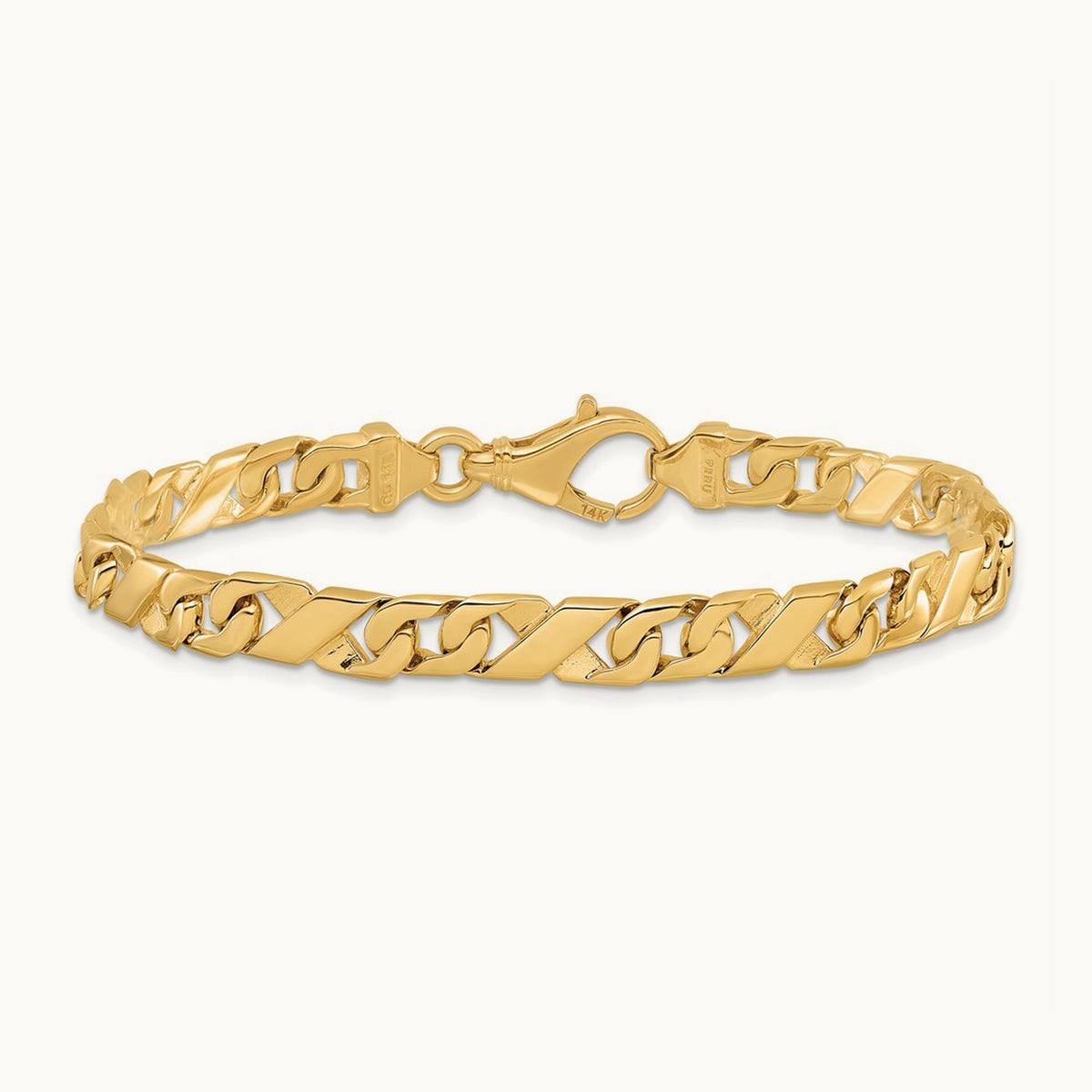 Hand-polished Fancy Link Bracelet, 6.7mm, 14K