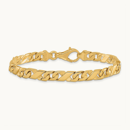 Hand-polished Fancy Link Bracelet, 6.7mm, 14K