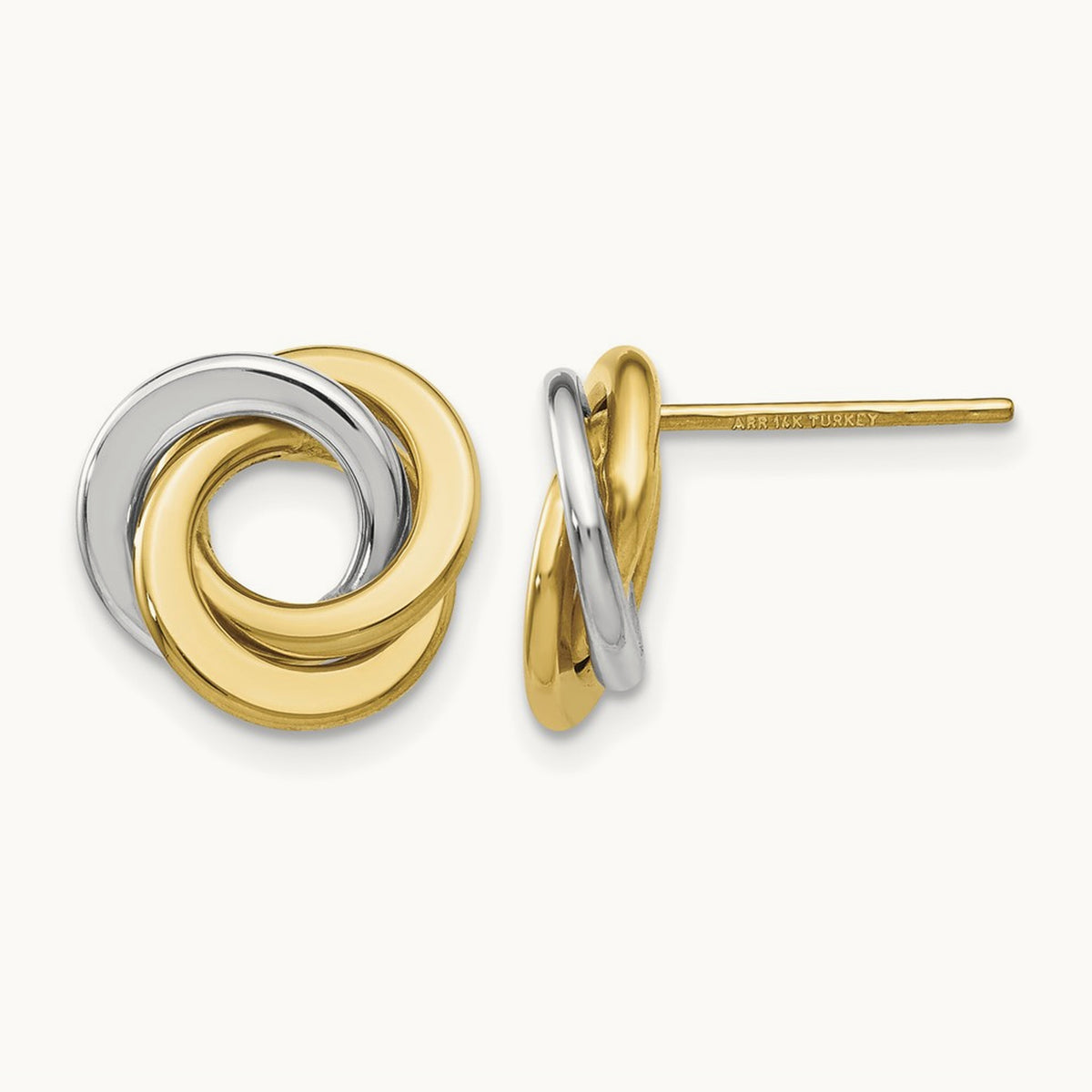 Polished Intertwined Circles Post Earrings — 14K Two-Tone Gold