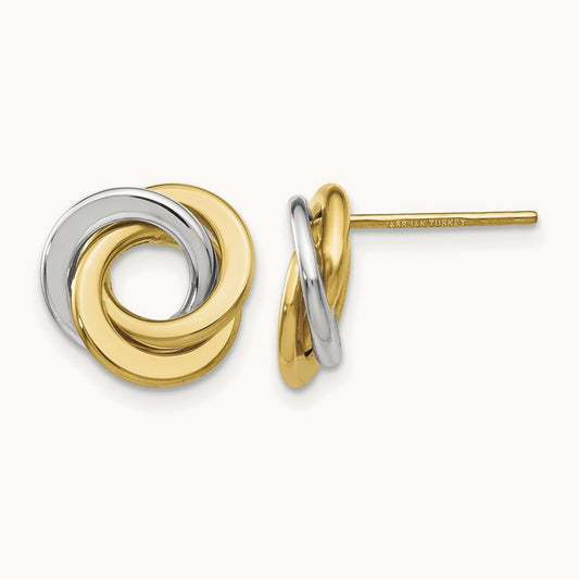 Polished Intertwined Circles Post Earrings — 14K Two-Tone Gold