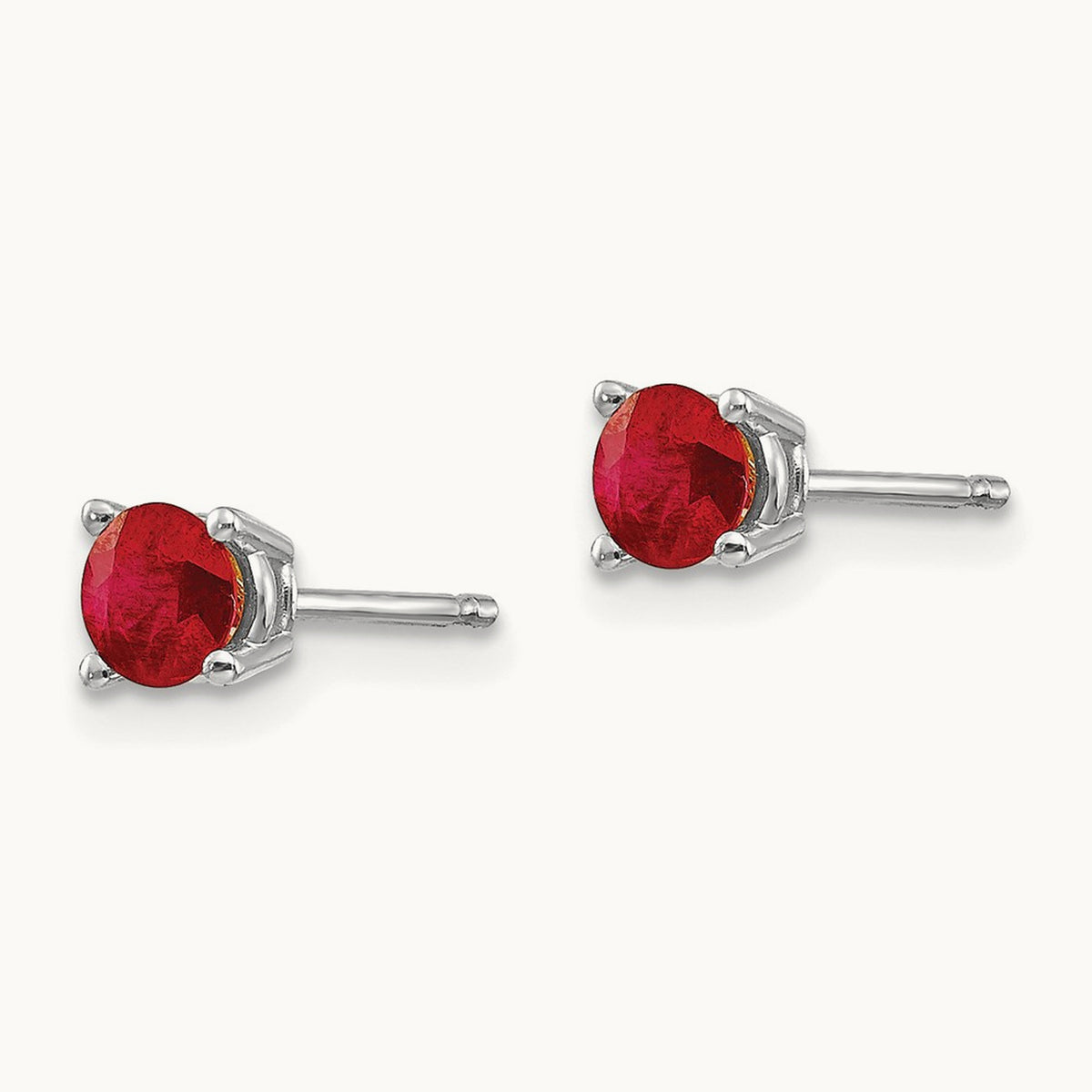 Ruby Post Earrings, 4mm, 4mm wide in 14K White Gold