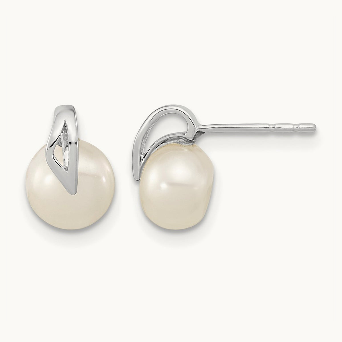 Button Freshwater Cultured Pearl Post Earrings — 14K White Gold
