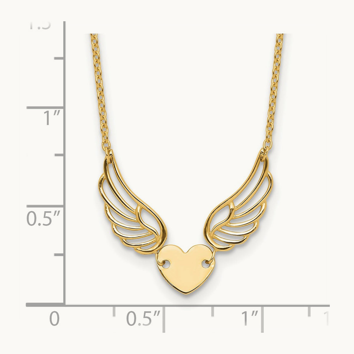 Polished Wings and Heart 17in Necklace, 14K