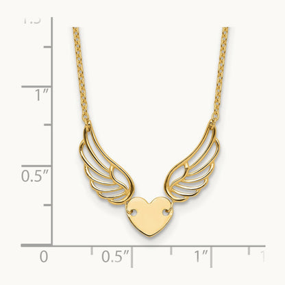 Polished Wings and Heart 17in Necklace, 14K