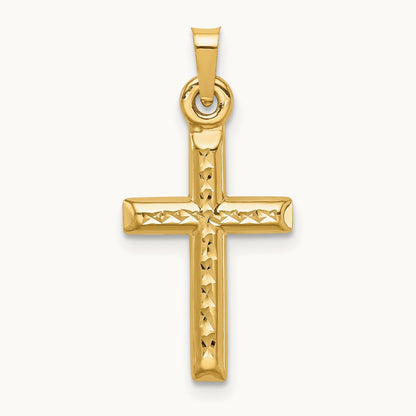 Hollow Diamond-cut Cross Pendant, 14K