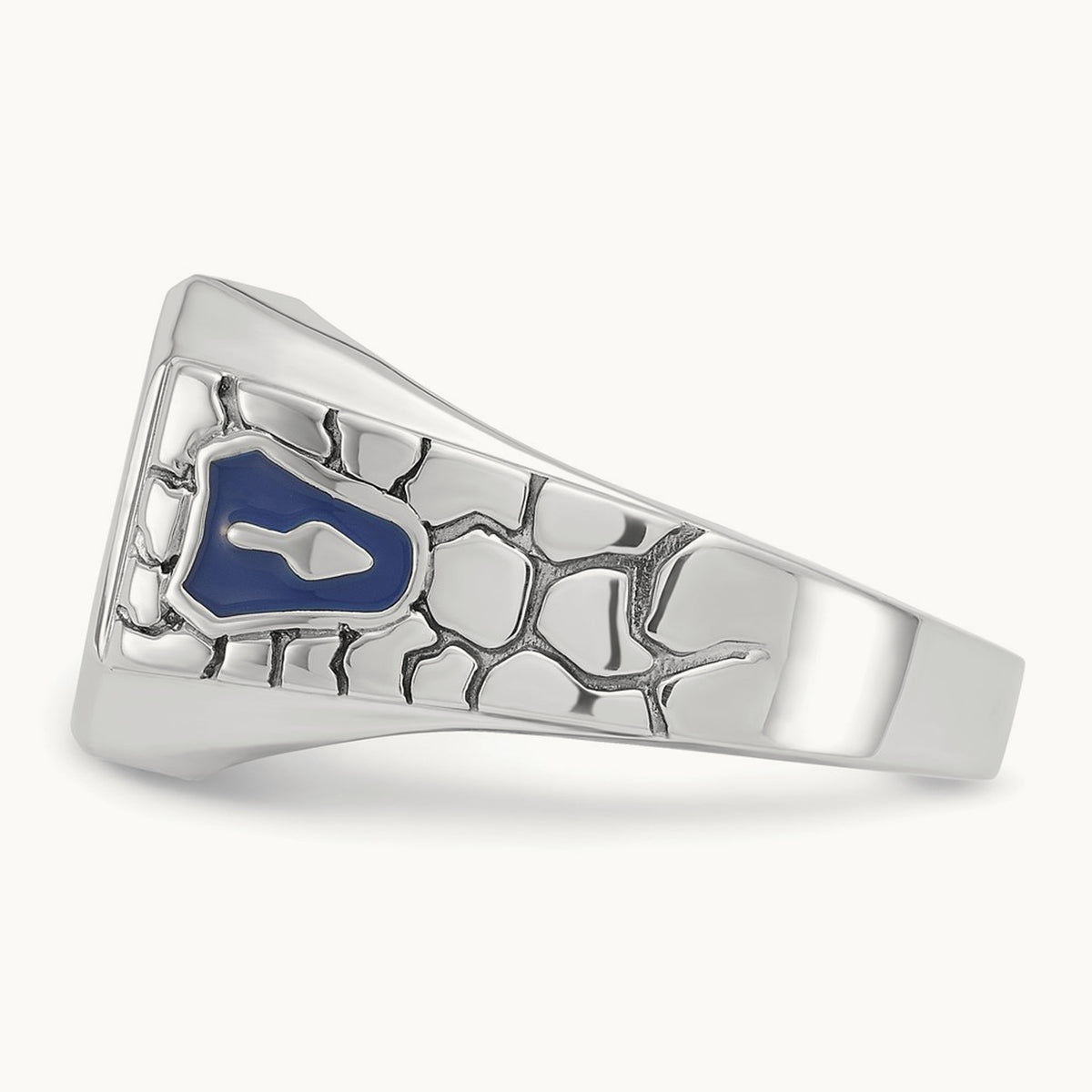 IBGoodman Textured Enamel Cr. Sapphire Blue Lodge Masonic Ring, 14K White Gold