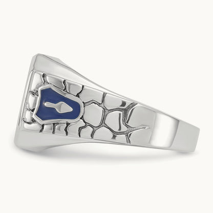 IBGoodman Textured Enamel Cr. Sapphire Blue Lodge Masonic Ring, 14K White Gold