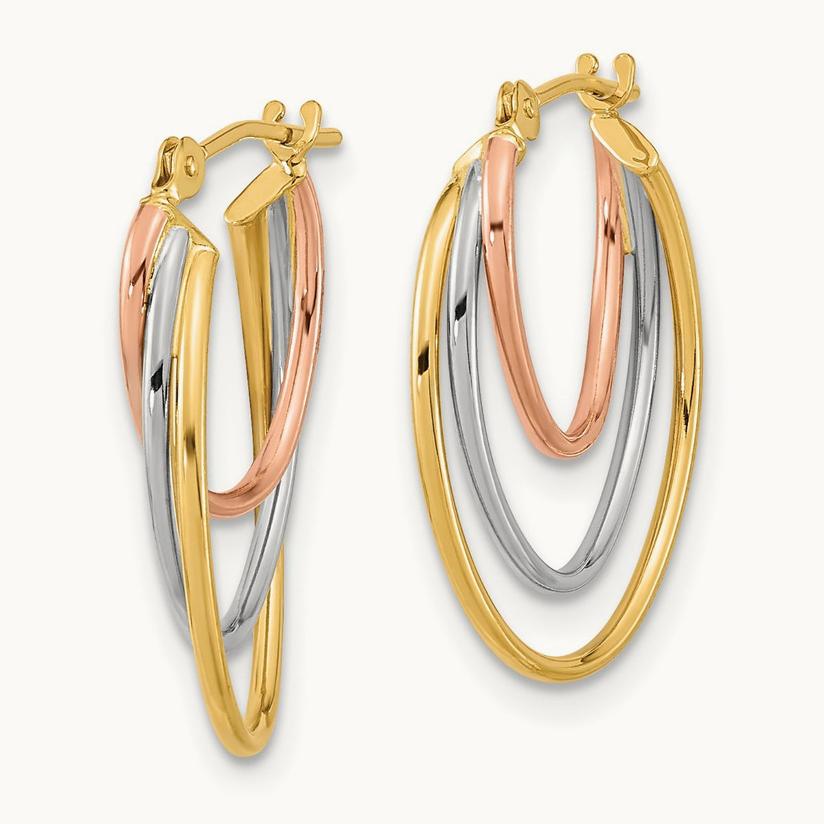Tri-Color Graduated 3 Ring Hoops, 14K