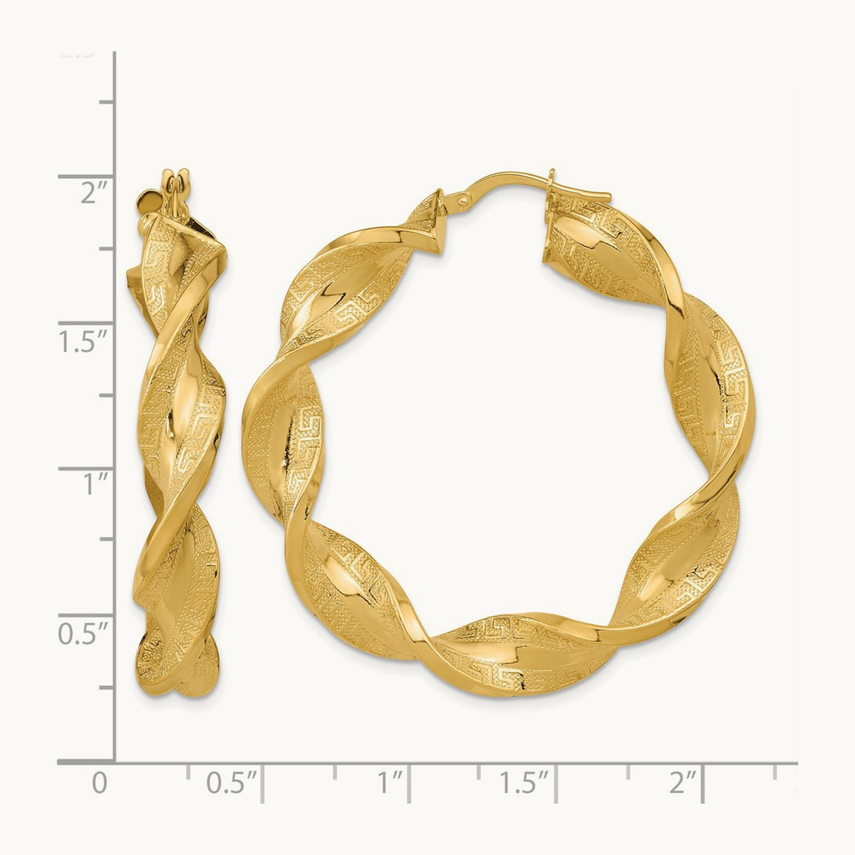 Polished & Greek Satin Twisted Hoop Earrings, 14K
