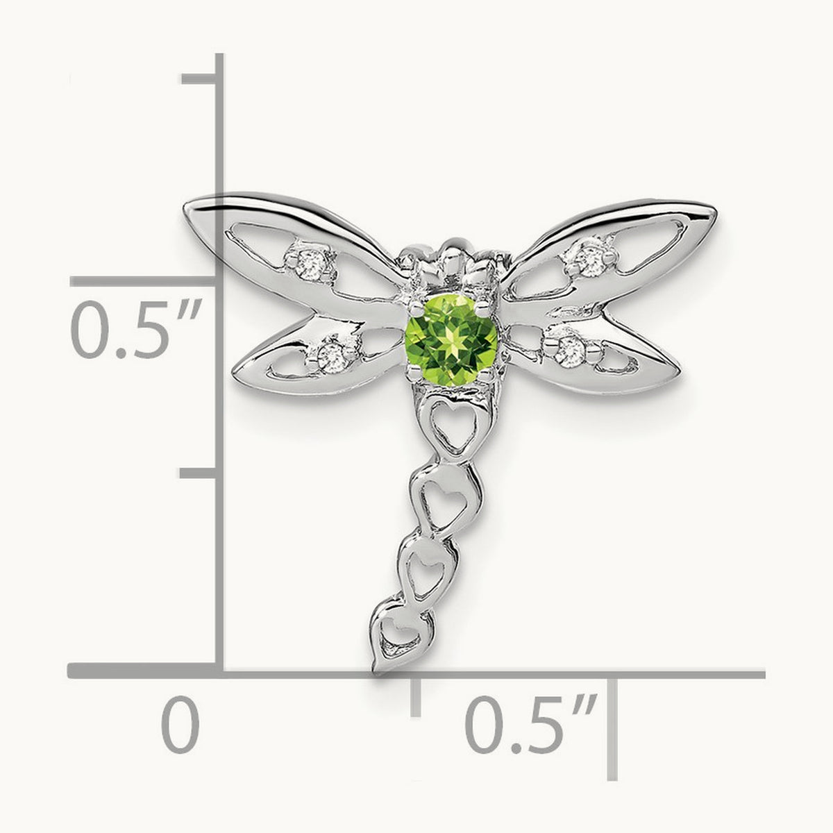 Peridot and Diamond Dragonfly Chain Slide, 14K White Gold