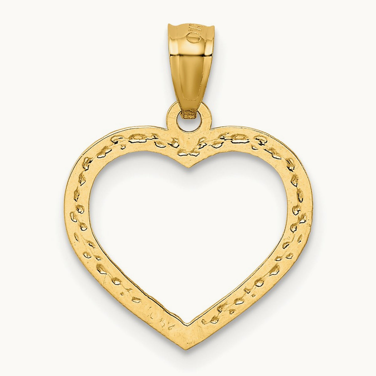 Polished and Textured Open Heart Pendant, 14K