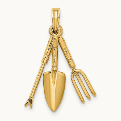 3-D Moveable Garden Hand Tool Collection Charm, 14K