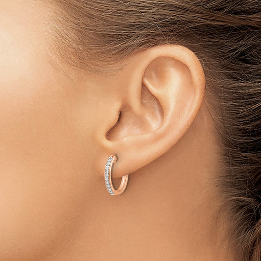 Diamond Hinged Hoop Earrings — 14K Rose Gold, 16mm, 0.24 ct
