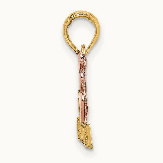 #1 GRANDMA w/ Three Hearts Charm, 14K Two-tone