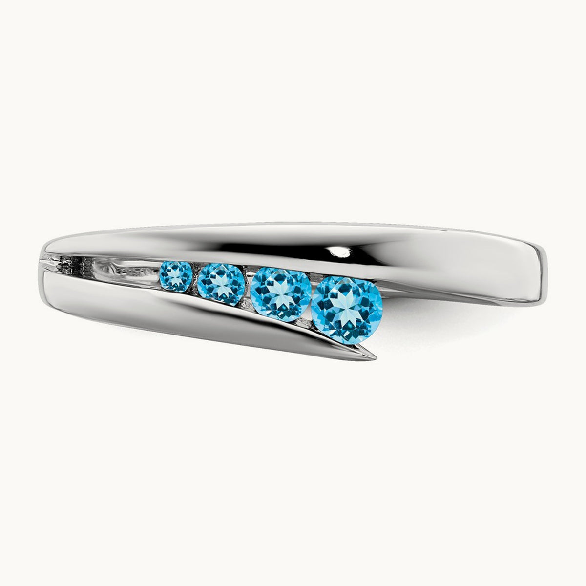 Blue Topaz 4-stone Ring — 14K White Gold, 7