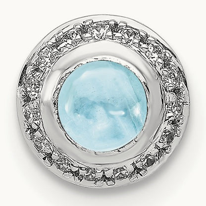Diamond and Cabochon .47 Aquamarine Chain Slide, 14K White Gold