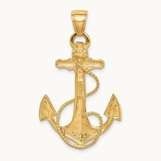 2-D Anchor with Rope Pendant, 14K
