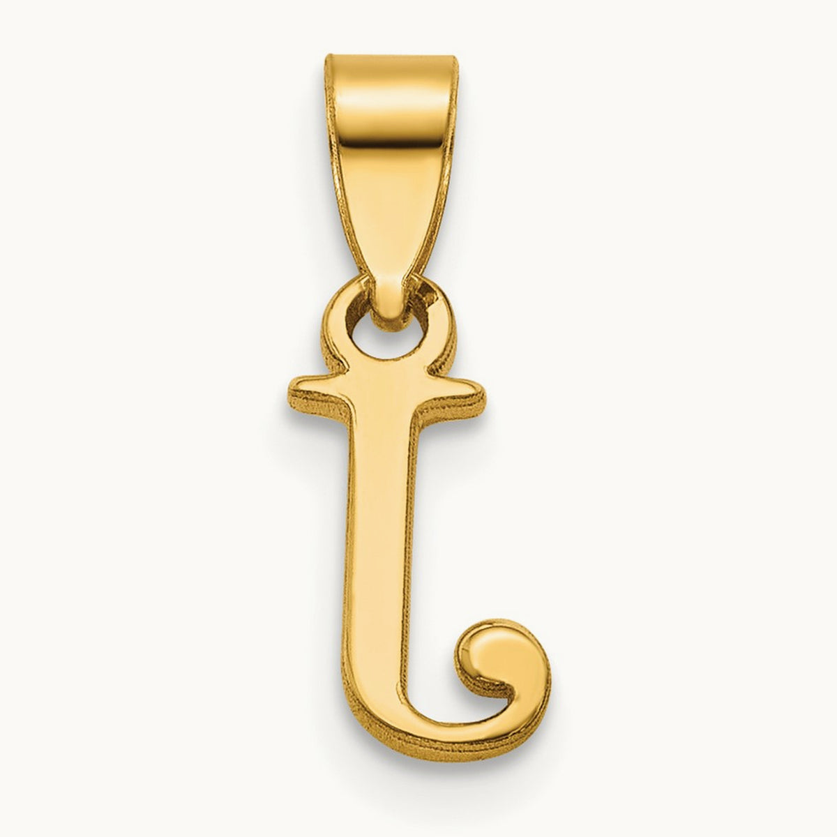 Polished Block Initial Pendant — 14K Yellow Gold, J