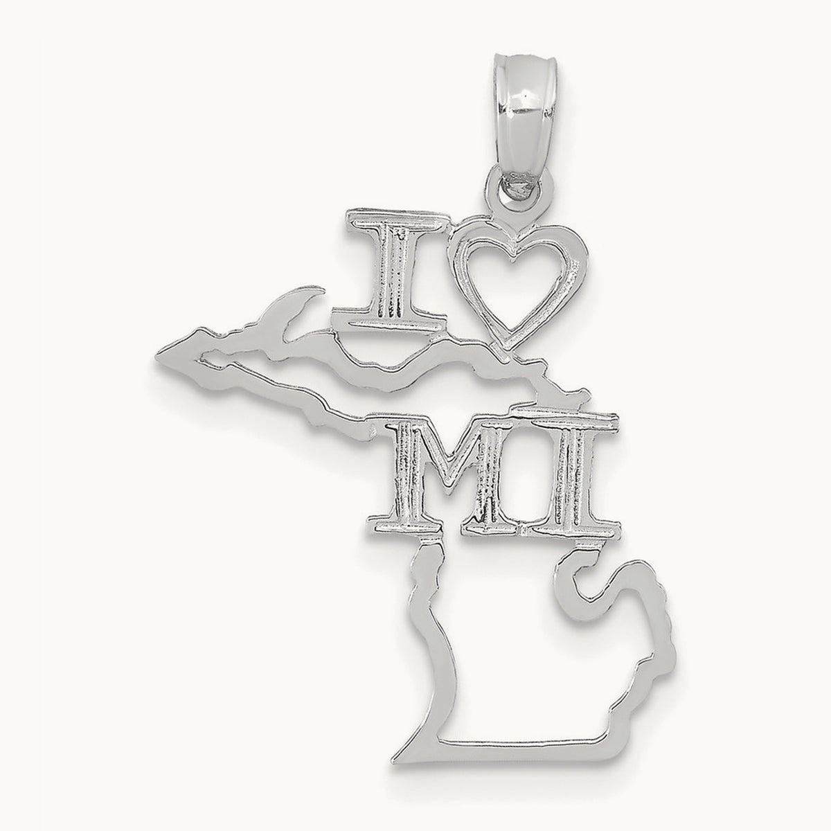 Solid Michigan State Pendant — 14K White Gold