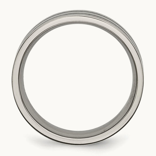 Brushed Black Enamel Grooved Flat Band — photo set