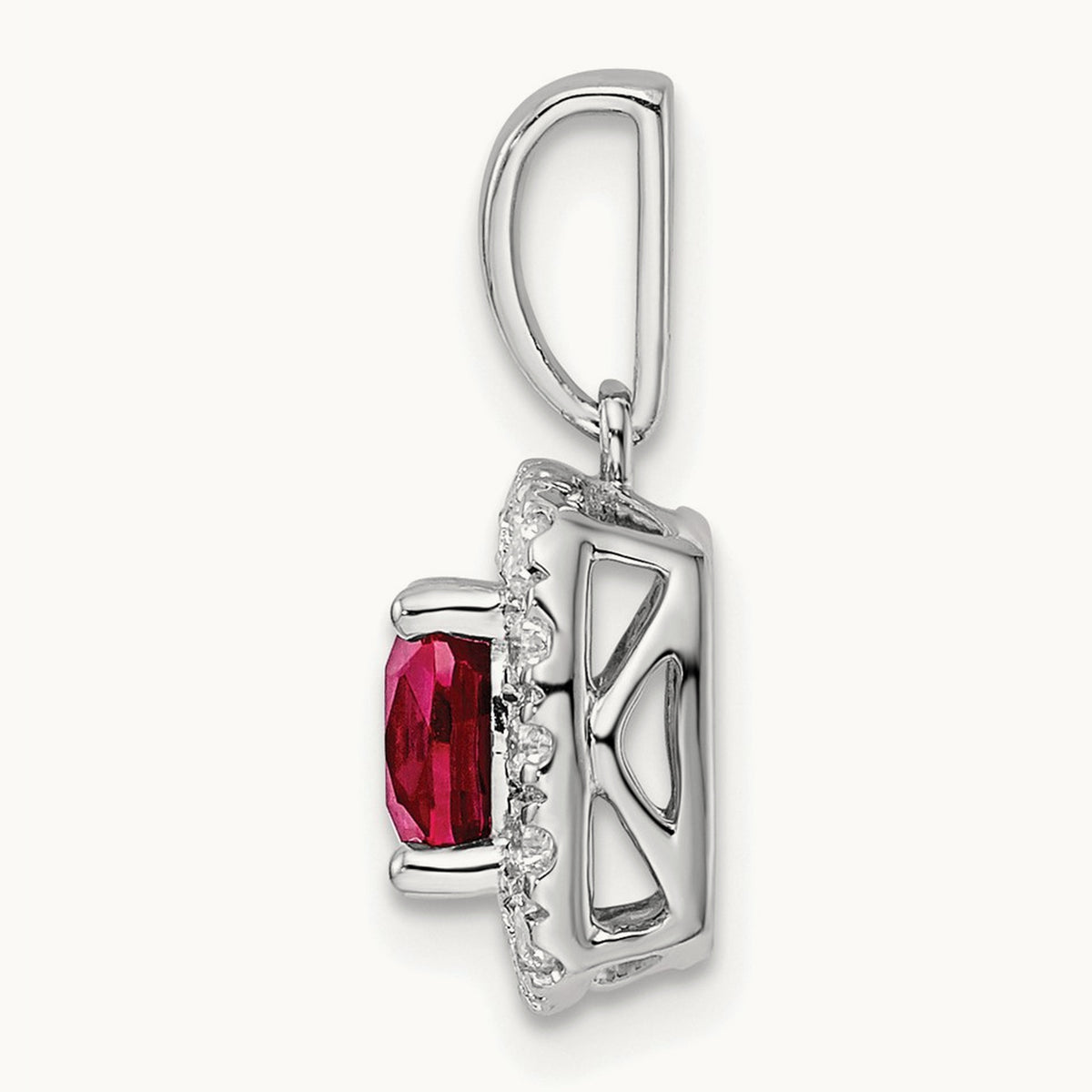 July Birthstone Created Ruby Halo Pendant, 0.25 ct tw Lab-Grown Diamond