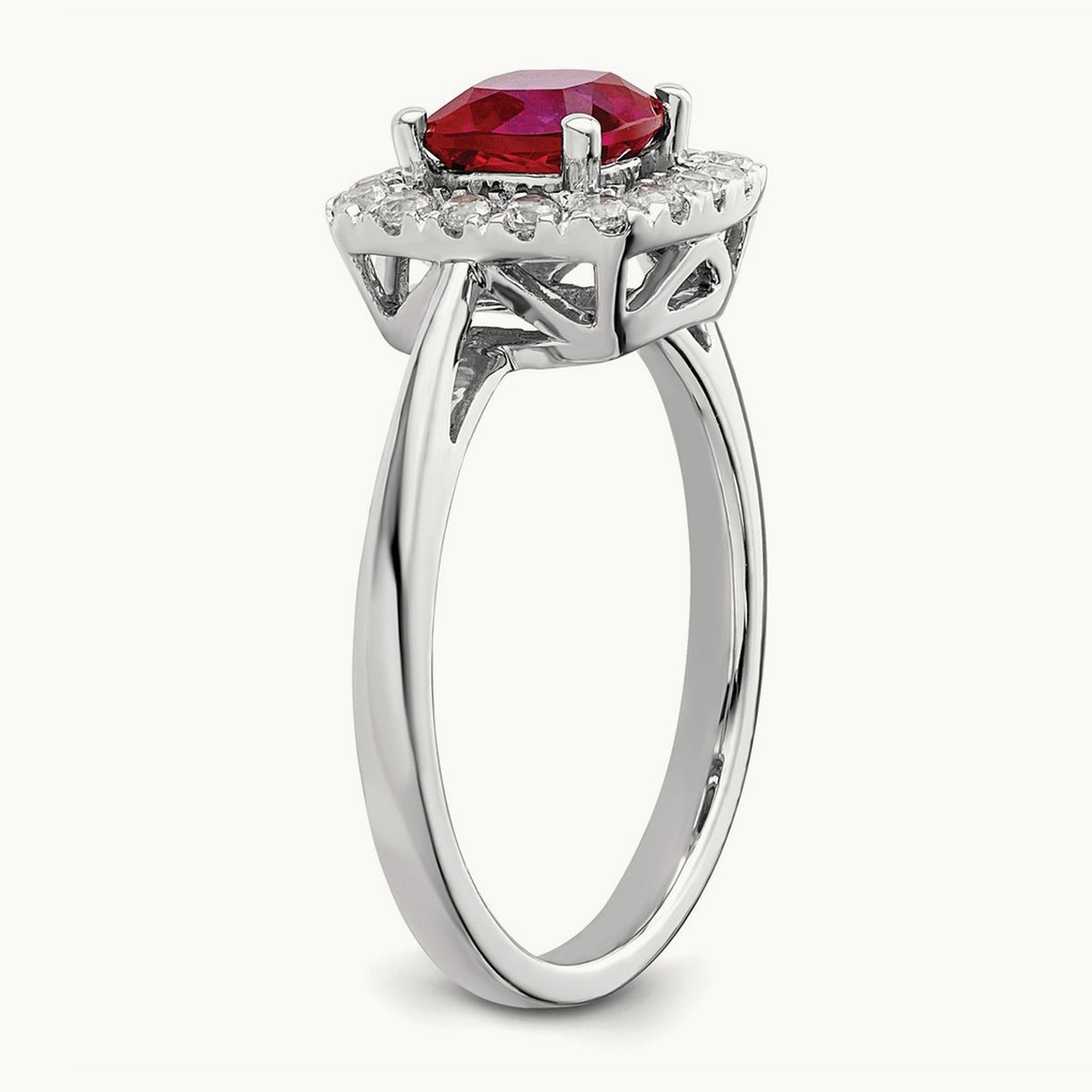 July Birthstone Created Ruby Halo Ring, 0.25 ct tw Lab-Grown Diamond