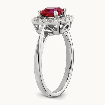 July Birthstone Created Ruby Halo Ring, 0.25 ct tw Lab-Grown Diamond