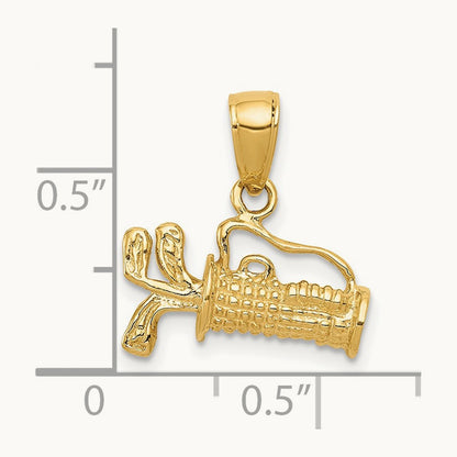 Solid Polished 3-D Golf Bag With Clubs Charm, 14K