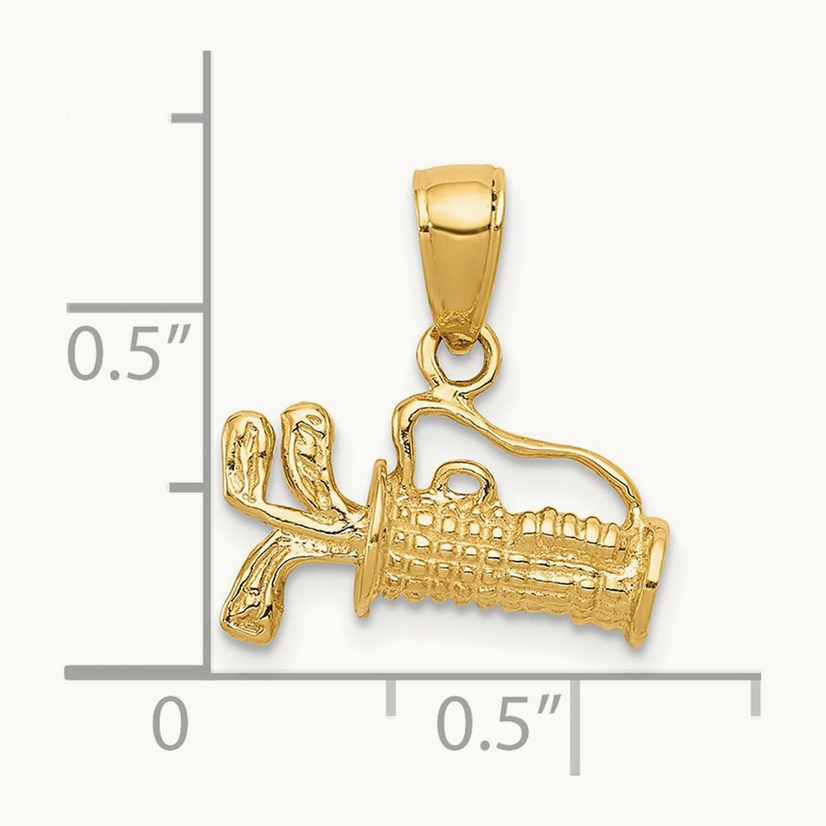 Solid Polished 3-D Golf Bag With Clubs Charm, 14K