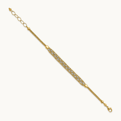 Textured and D/C Beaded w/1 inch ext Bracelet, 14K Two-tone