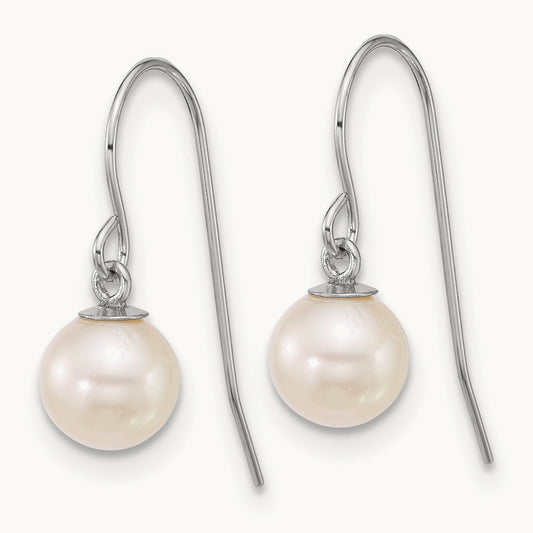 WG 6- Rnd White Freshwater Culture Pearl Dangle Earrings, 7mm, 14K